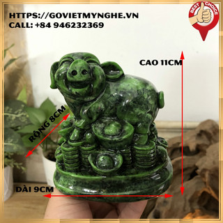 [tượng Heo phong thủy] Tượng con heo đá trang trí phong thủy bàn làm việc - Chiều cao 11cm - Màu xanh lục bích