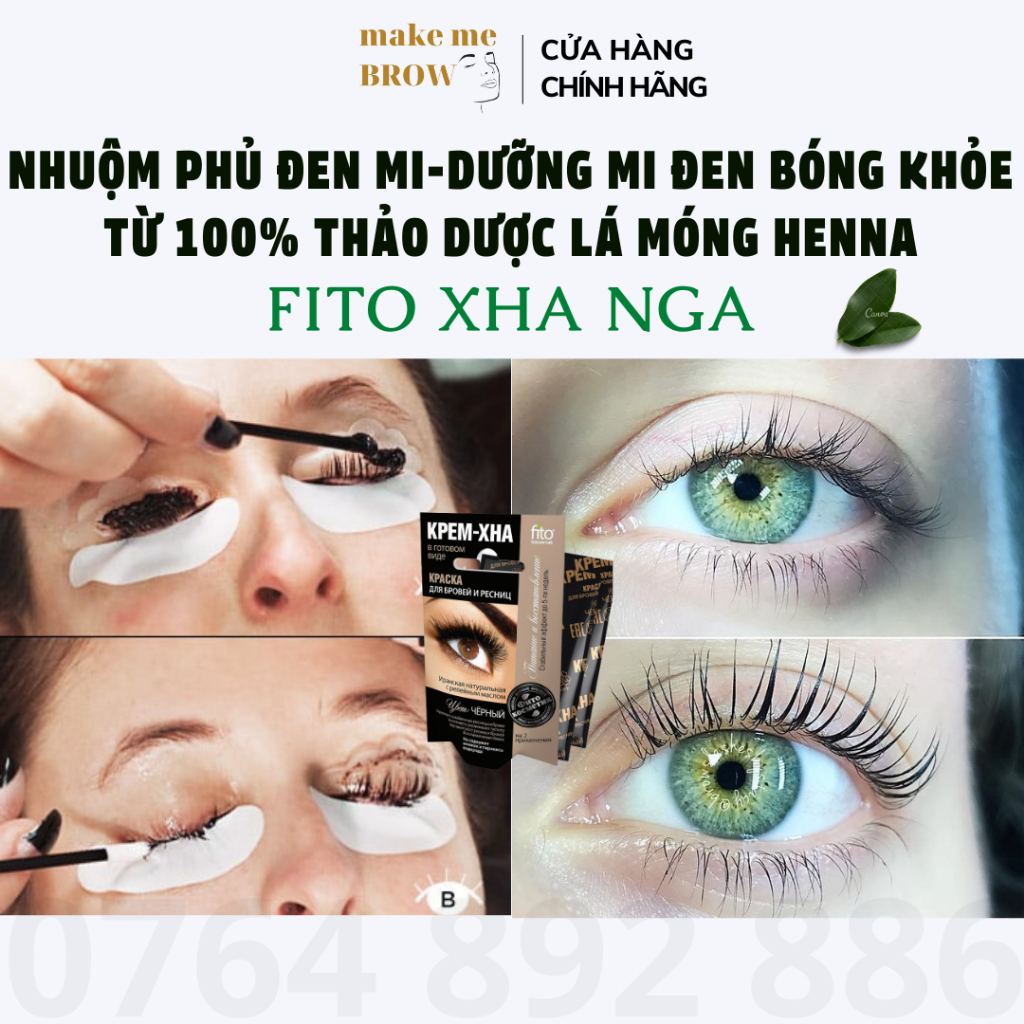 Nhuộm phủ đen mi FITO XHA hàng của Nga giúp mi đen bóng khỏe ,ko cay mi, nhuộm không có mùi hôi 4ml (2 gói) - makemeBrow