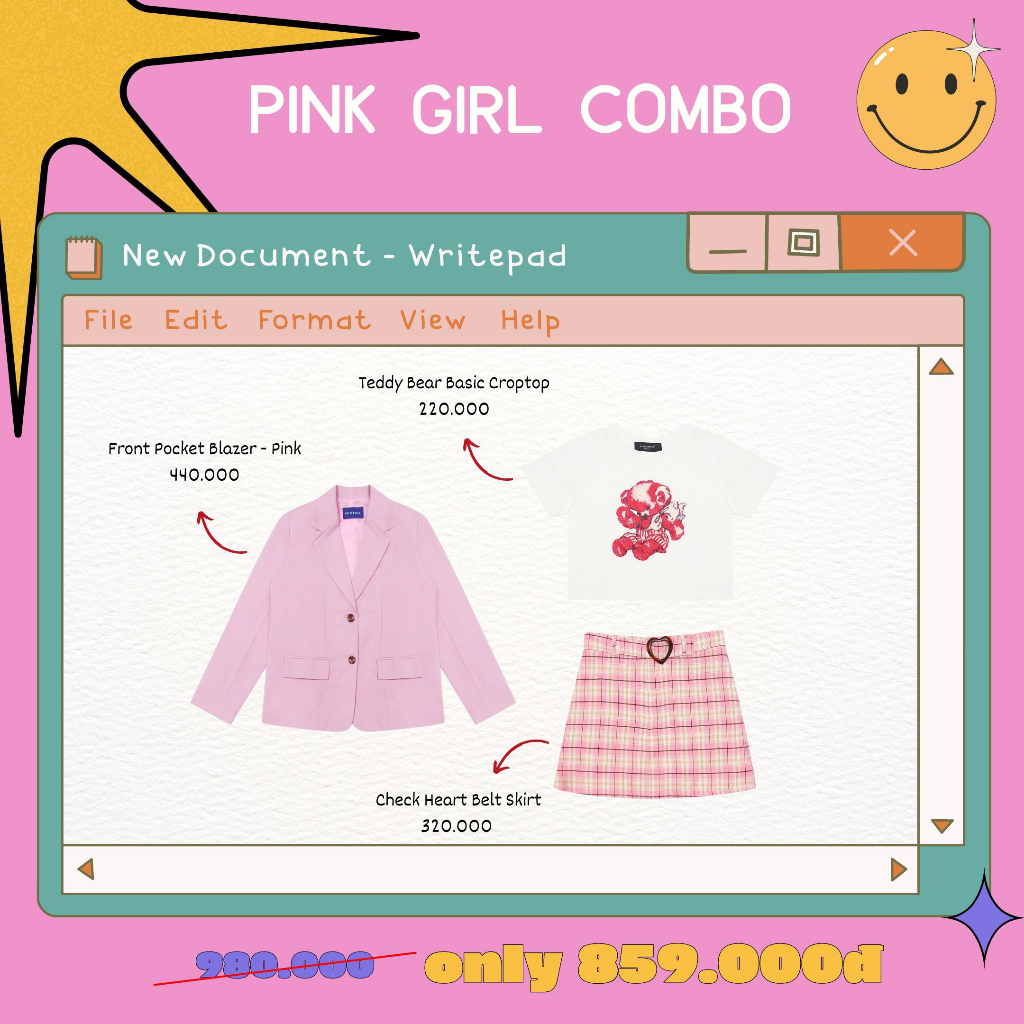 Usthebasic -Combo Áo + Váy Pink Girl