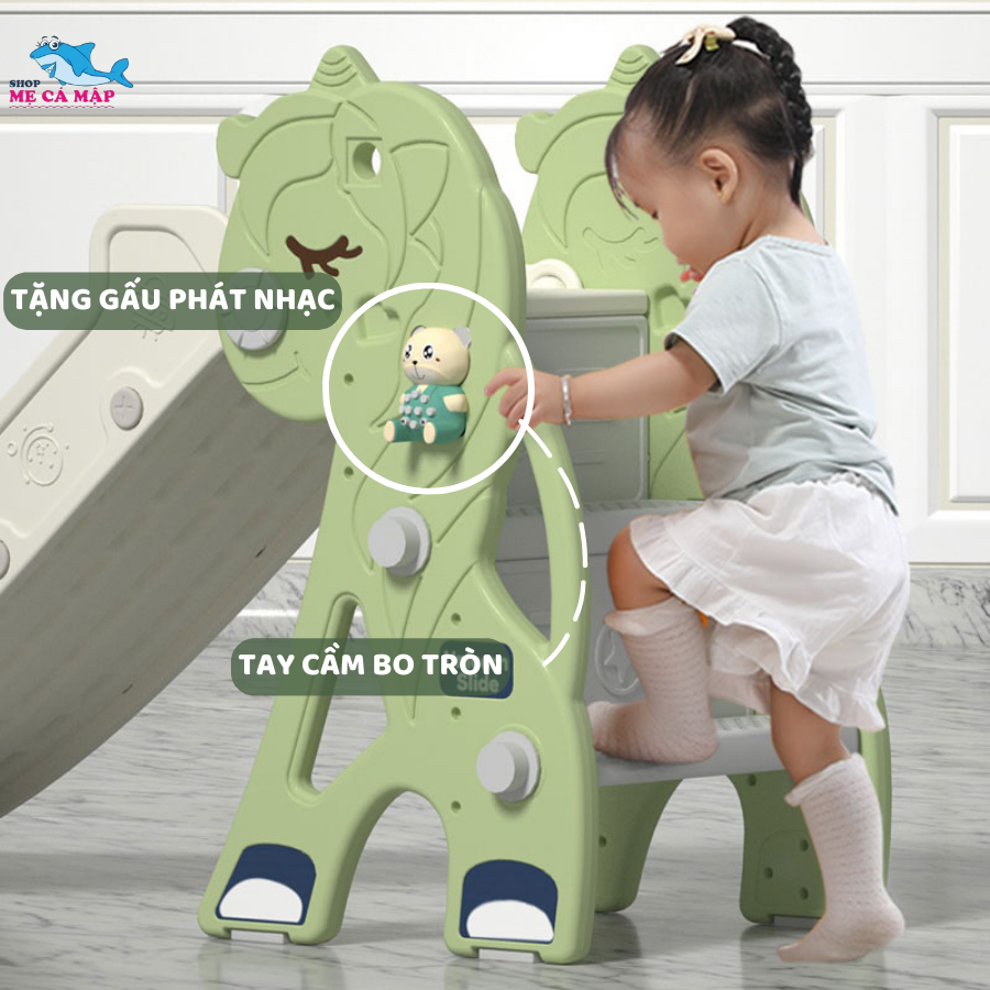Cầu Trượt Cho Bé TẶNG GẤU PHÁT NHẠC+ BỘ BÓNG RỔ, Cầu Tuột Chắc Chắn Cho Bé Trai, Bé Gái Bảo Hành 1 Năm - New 2023