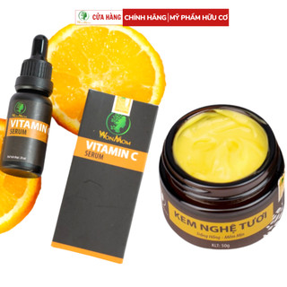 Combo serum C và kem nghệ tươi dưỡng trắng sáng da giảm thâm sạm WonMom