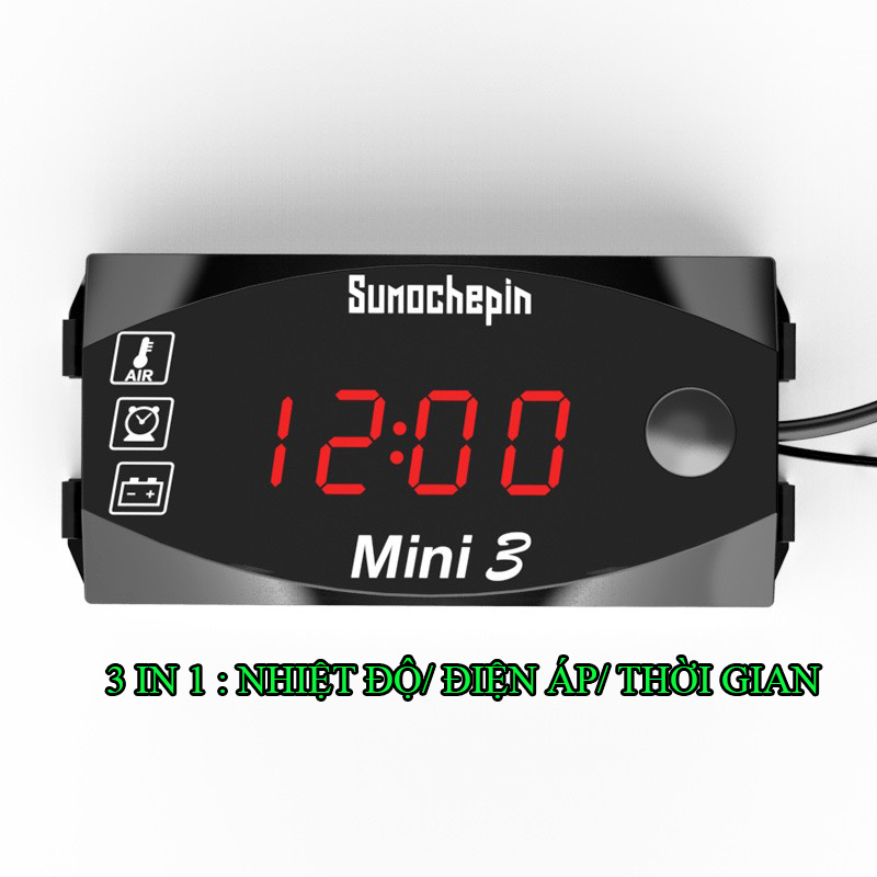 Đồng Hồ Điện Tử 3 IN 1 Màn Led Hiển Thị Điện Áp, Thời Gian, Nhiệt Độ