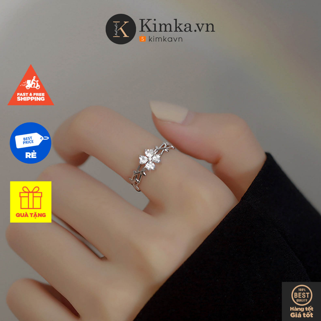 (0935) Nhẫn Đeo Tay Lá Đan Đính Đá Lấp Lánh Thanh Lịch