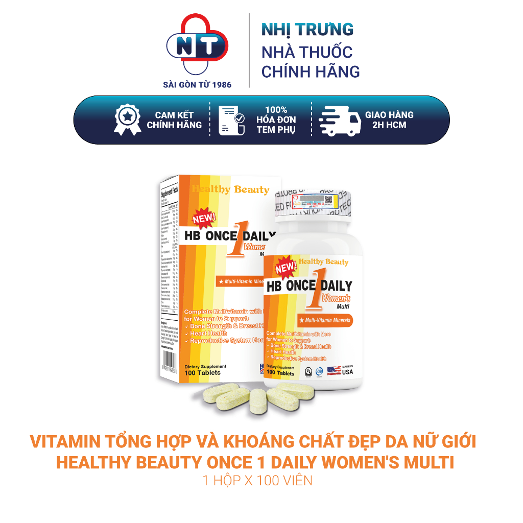 Vitamin tổng hợp và khoáng chất đẹp da nữ giới Healthy Beauty Once 1 daily Women's Multi 100 viên