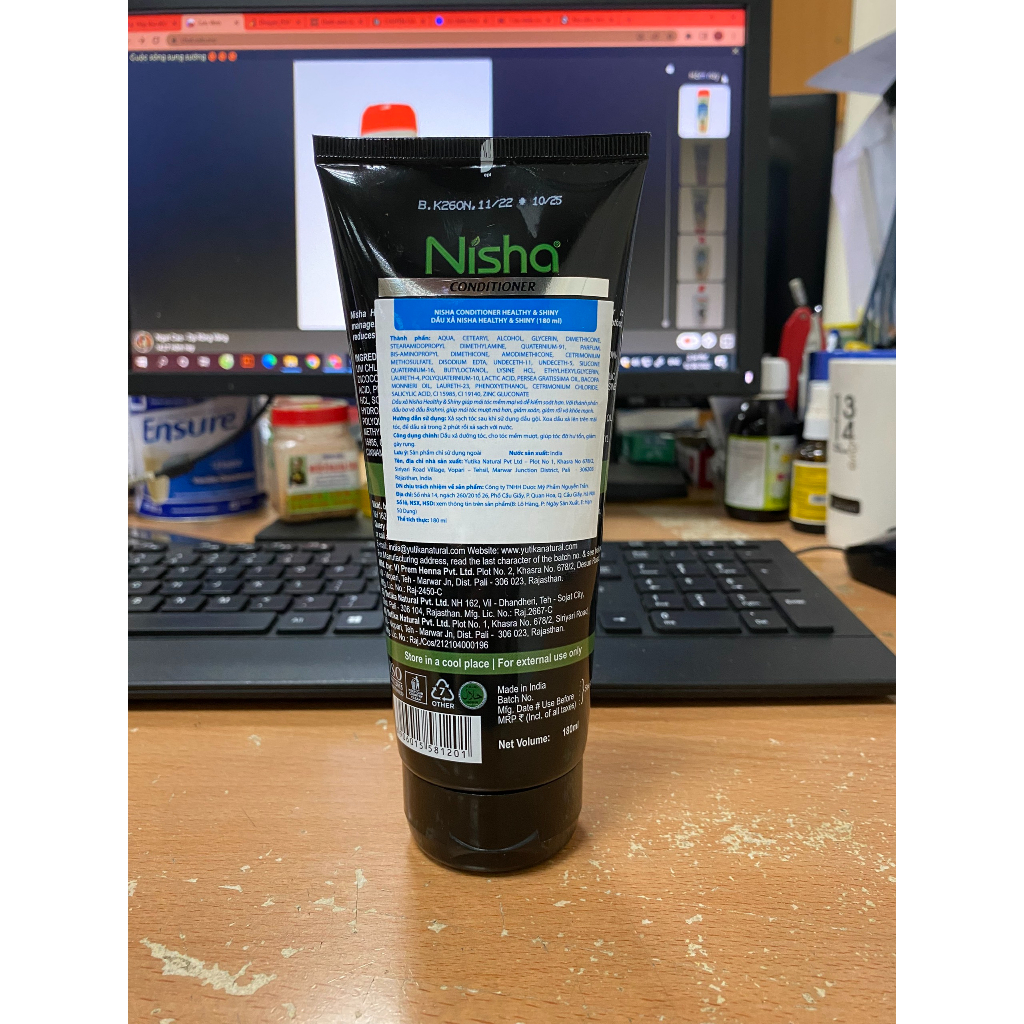Dầu xả Yutika Nisha chắc khỏe bóng mượt Bơ và Dầu Brahmi tuýp 180ml