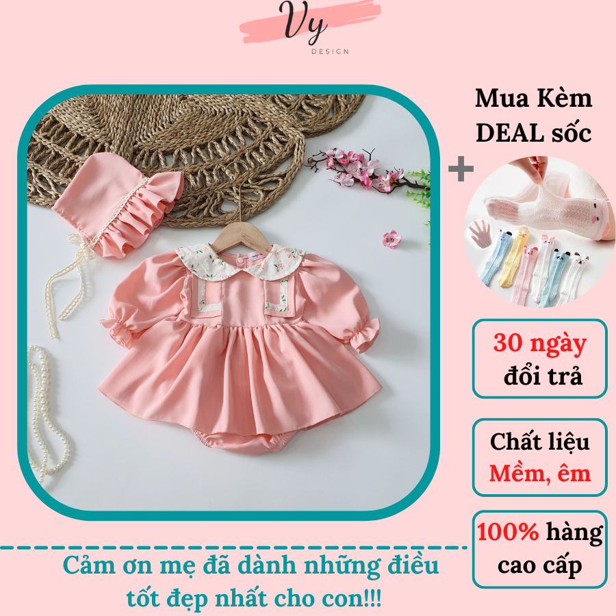 Váy Bé Gái VY DESIGN. Body Váy Cho Bé Gái Sơ Sinh Thiết Kế Cao Cấp Tặng Mũ, Váy Trẻ Em, Đầm Đầy Tháng, Váy Sơ Sinh