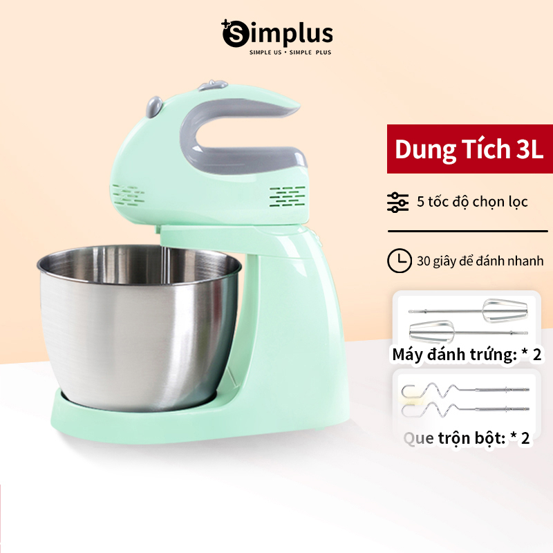 Simplus Máy đánh trứng để bàn cầm tay đa năng loại nhỏ gia đình, trộn, nướng, nhào, đánh kem, máy đa năng