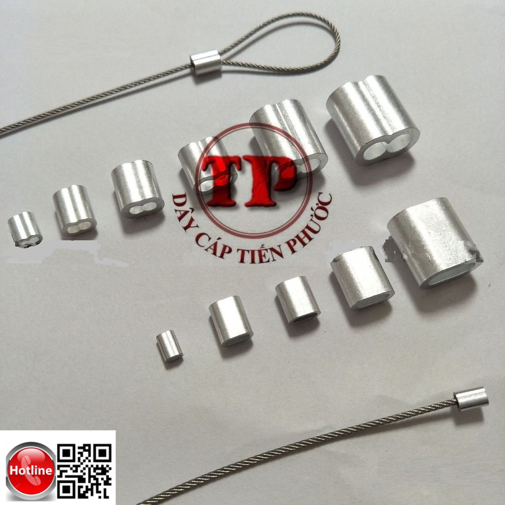 Đầu nhôm, cốt nhôm khóa dây cáp bọc nhựa, cáp inox, cáp thép.. Ø 8 10 12 14 16 18 mm