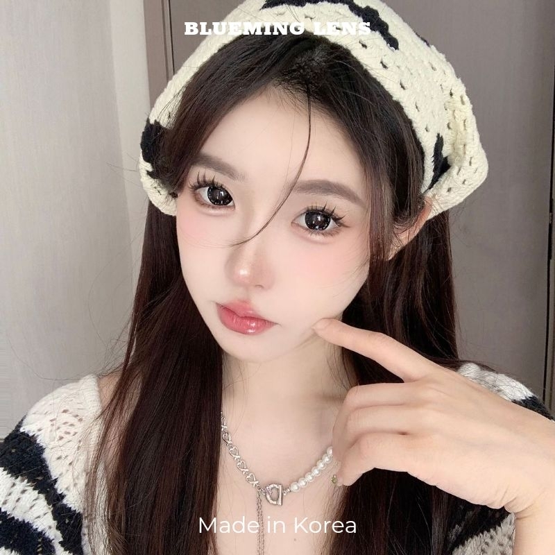 Lens mắt Xám Đen kính áp tròng vân đá kim cương long lanh giãn to size L 14.5mm