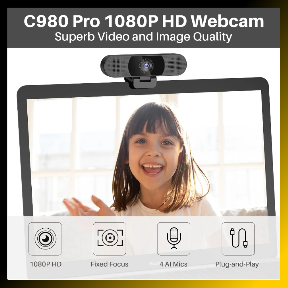 Webcam họp trực tuyến eMeet C980 Pro full HD 1080p kèm mic kèm loa - Hàng chính hãng