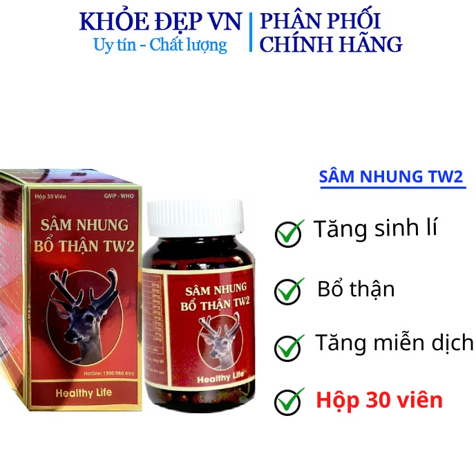 Tăng cường sinh lý nam Sâm nhung bổ thận TW2 kéo dài thời gian quan hệ chống xuất tinh sớm hộp 30 viên