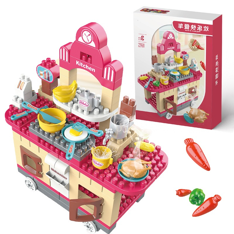 Đồ chơi xếp hình lắp ráp xe đẩy bán đồ ăn, lego duplo đồ chơi nấu ăn nhà bếp cho bé thông minh sáng tạo