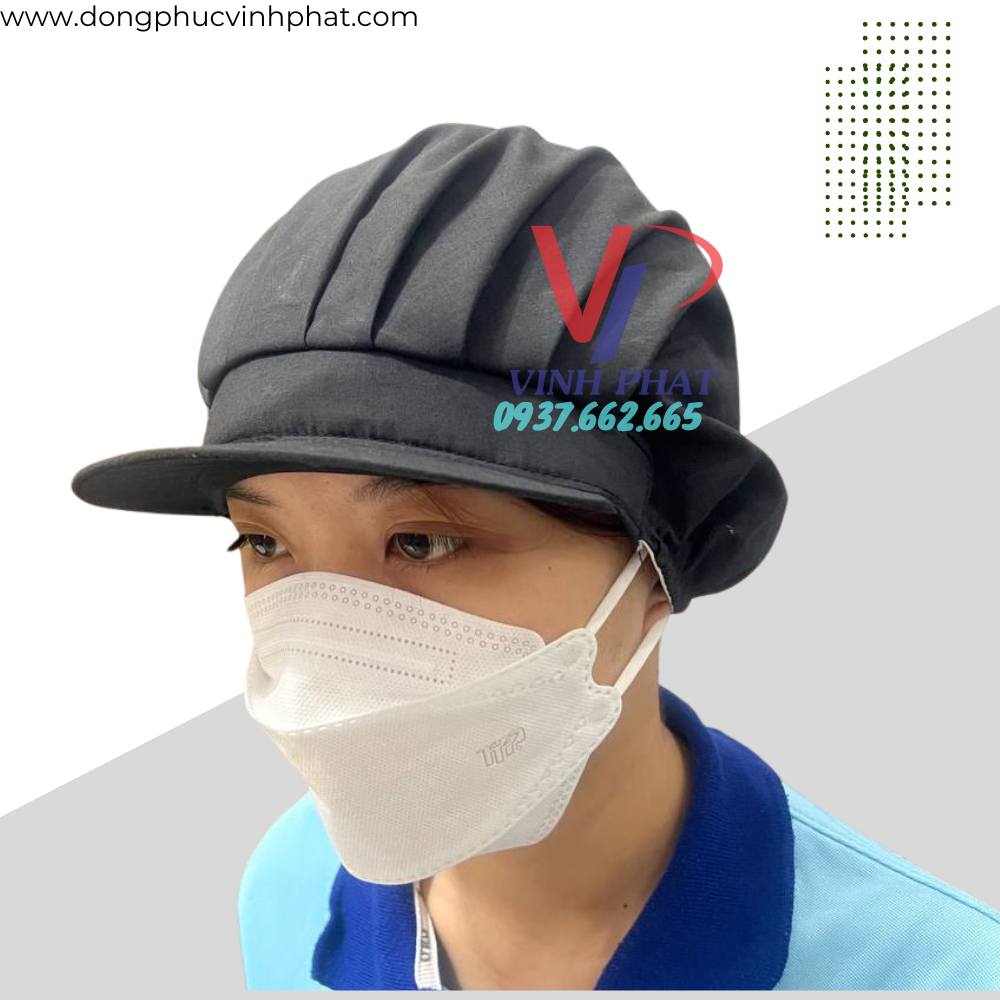 Mũ Nón Vải Màu Đen Trùm Tóc Công Nhân Thực Phẩm, Thủy Sản Form Ngắn Vải Đẹp Giá Rẻ  - Hình Thật