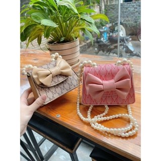 Túi xách mini đeo chéo đính nơ dây quai ngọc dễ thương