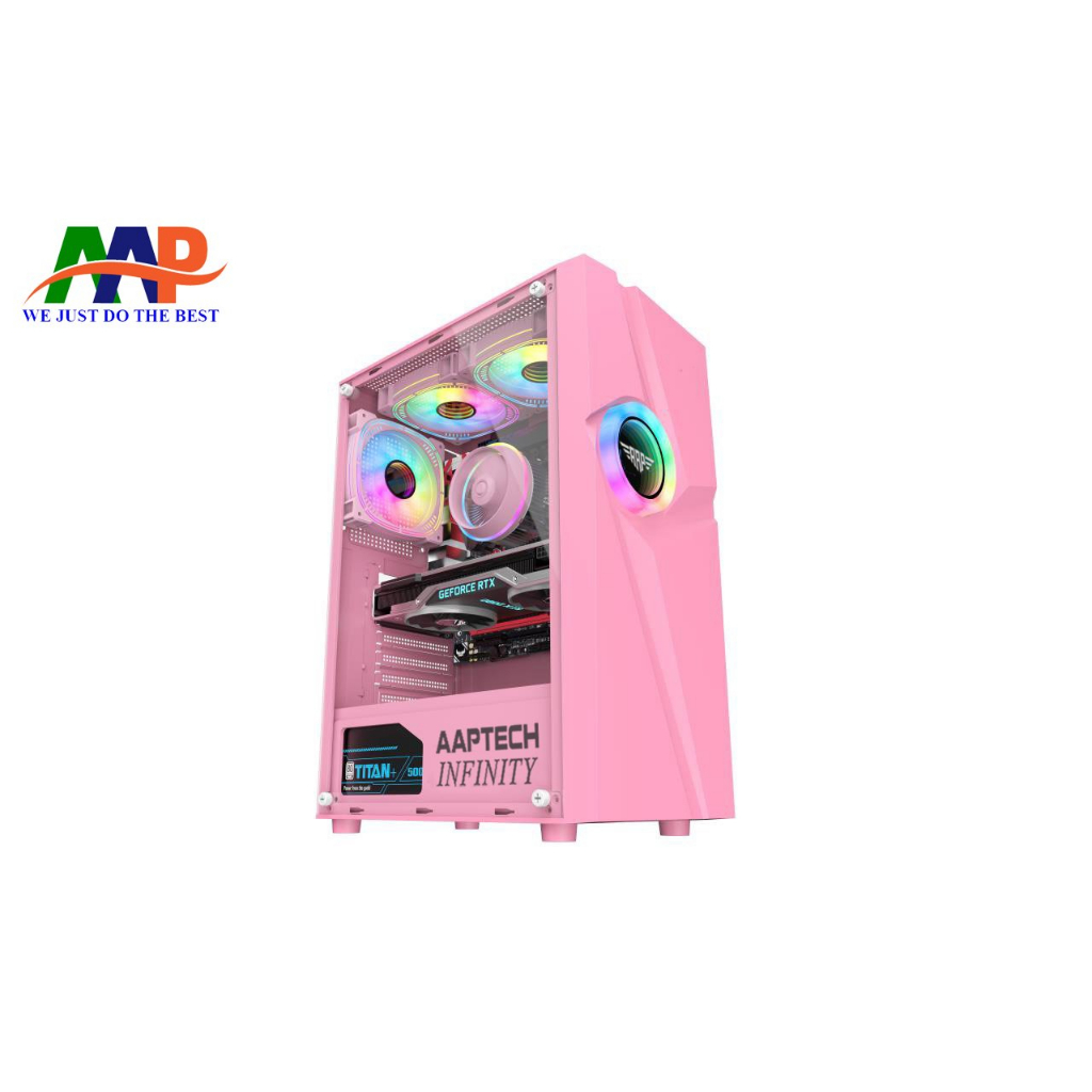 Case AAP INFINITY Pink White Black 338x192x447mm, Sẵn Đèn LED RGB + Hông