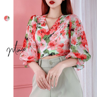 Áo sơ mi hoa đắp chéo tay dài MIMIX BR6110