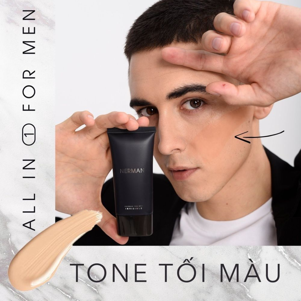 Kem che khuyết điểm cho nam Nerman BB Cream Invisible 3in1 Chống nắng SPF 45+, che khuyết điểm 50g