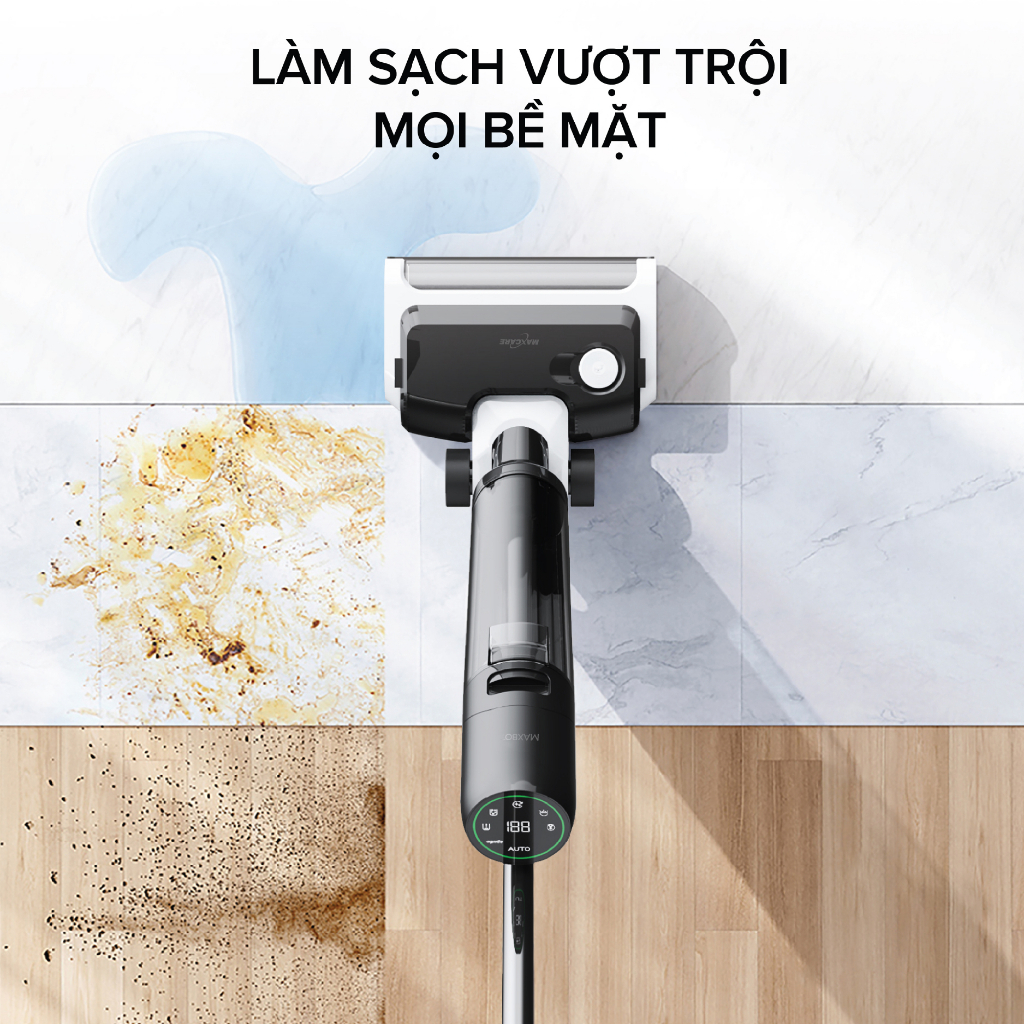 Máy hút bụi lau nhà cầm tay không dây Maxcare Maxbot V5 tự động làm sạch giẻ lau, công nghệ trợ lực lau sạch 400 vết bẩn