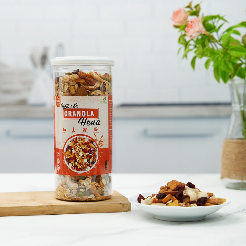 Granola Siêu Hạt và Quả Hena 500g, Ngũ Cốc Granola Giảm Cân 80% Hạt Cao Cấp