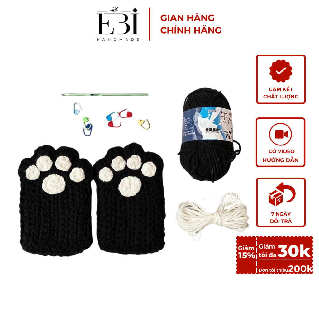 Găng tay mèo EBI HANDMADE hở ngón tự đan bằng len tặng bạn gái ý nghĩa, dễ thương - ES06