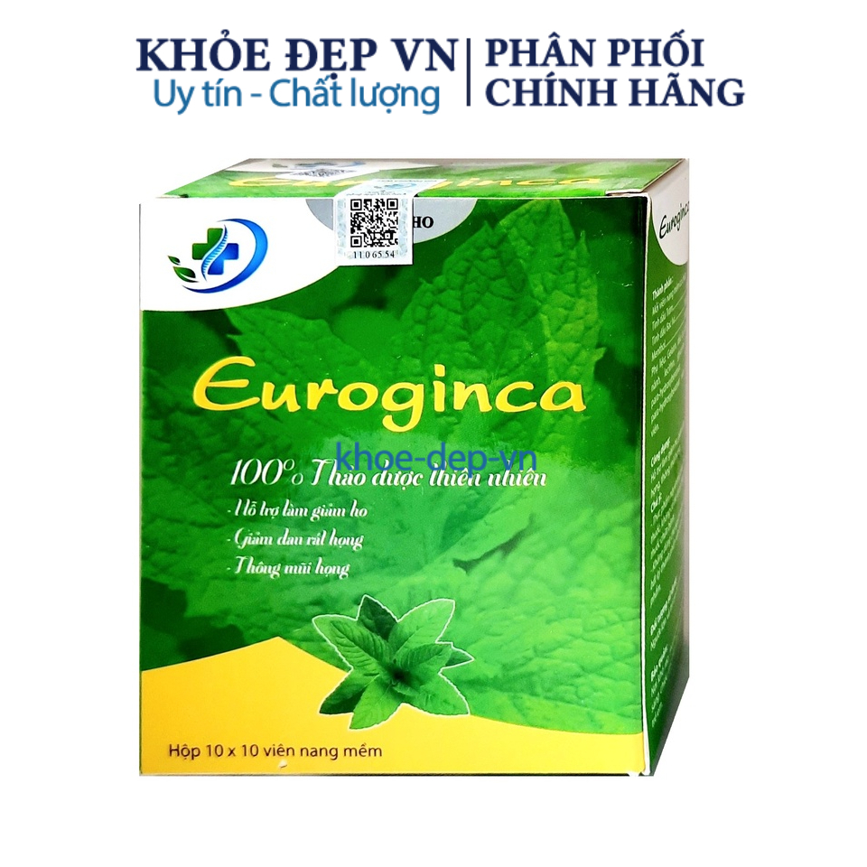 Viên uống Euroginca  thảo dược tự nhiên giúp giảm ho, đau rát họng, thông mũi họng – hộp 100 viên nang mềm