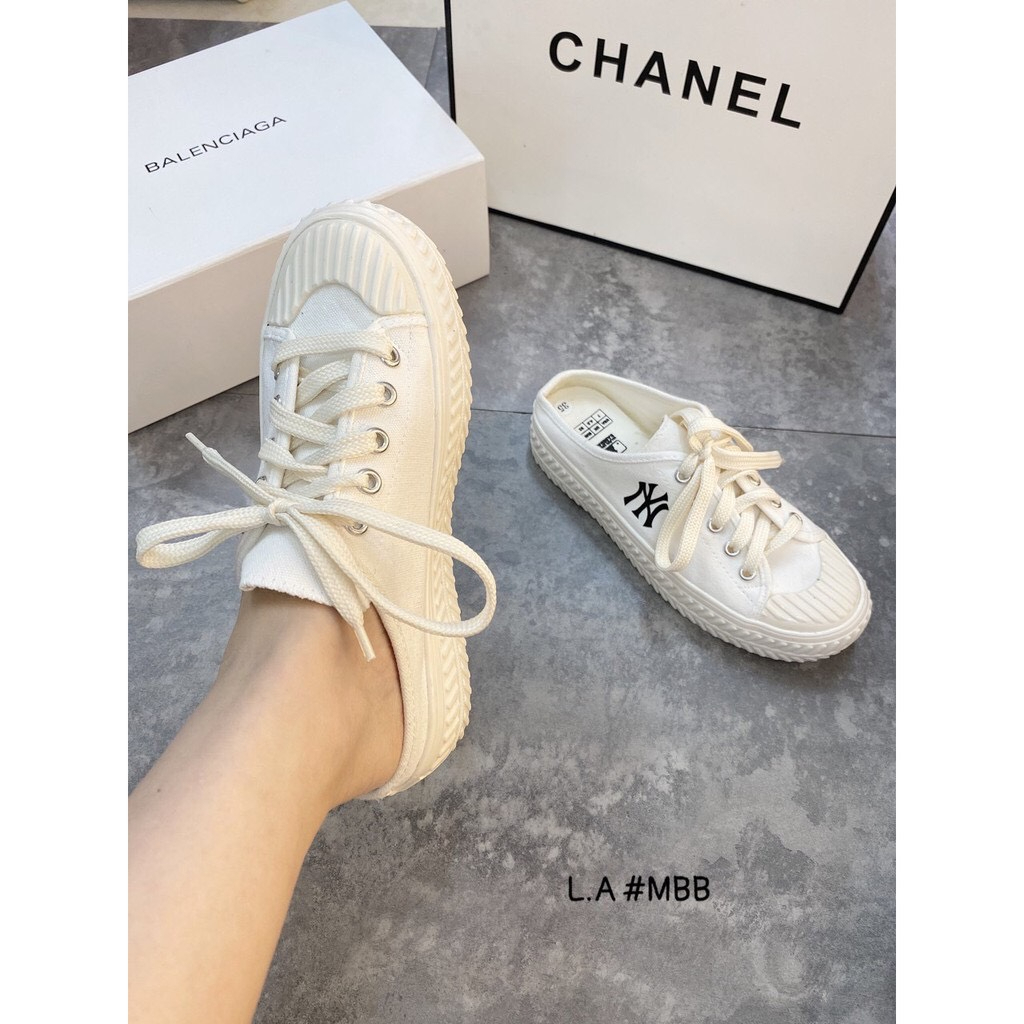 🍄🌿🌸 GIÀY DÉP NỮ, SỤC NY NỮ, GIÀY THỂ THAO ĐẠP GÓT MÀU TRẮNG THÊU CHỮ NY HOT HIT NĂM 2023 🍄🌿🌸