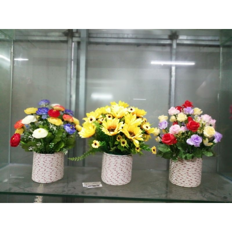 Hoa lụa cắm ống tròn - Hoa giả (Giá đã bao gồm cả hoa & ống)