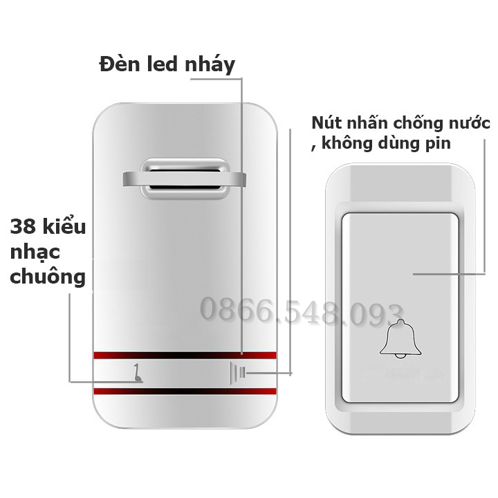 Chuông cửa không dây, không dùng pin, chống thấm nước - Chuông không dùng pin V207