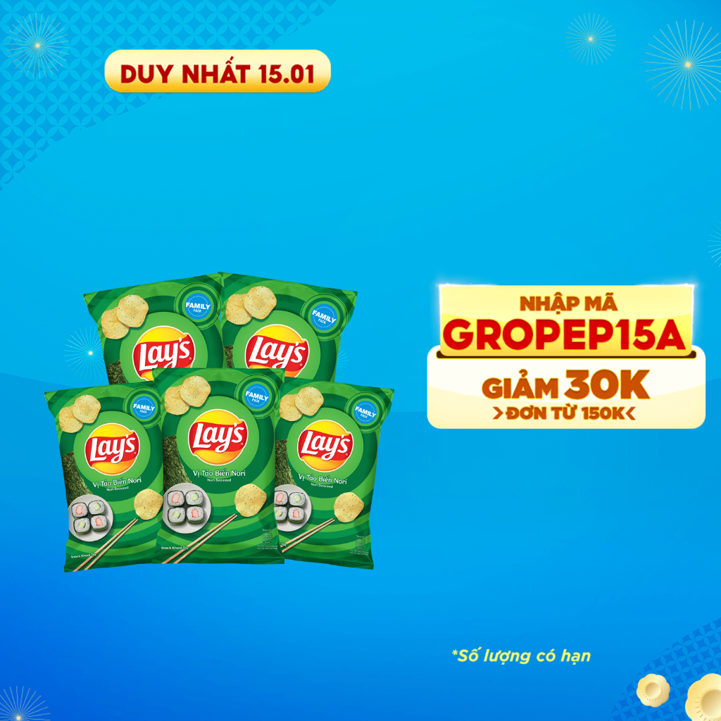 Combo 5 Snack Khoai Tây Lay's vị Tảo Biển Nori gói 150g