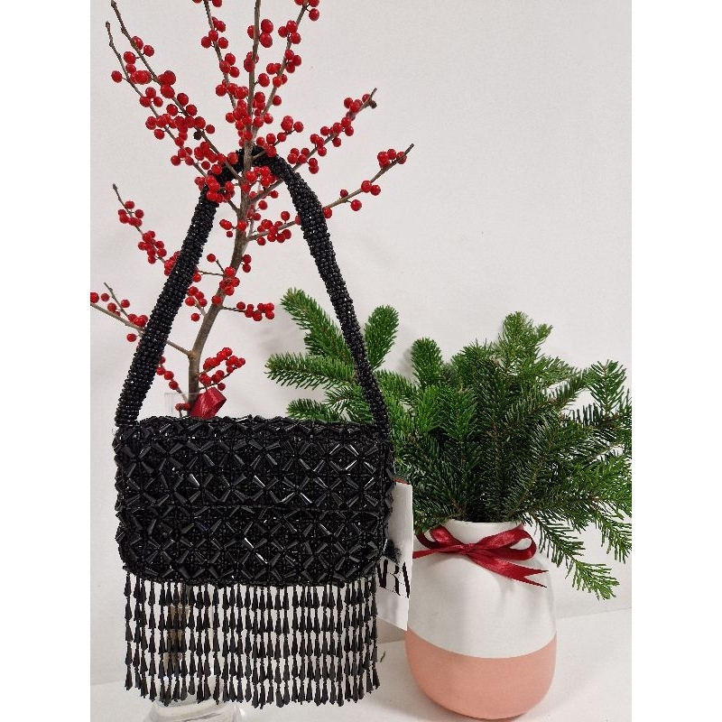 Túi Zara Đức auth - túi cườm đen đi tiệc