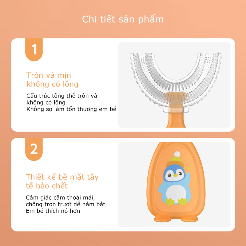 Bàn Chải Đánh Răng Silicone Hình Chữ U Cho Bé 2-12 Tuổi