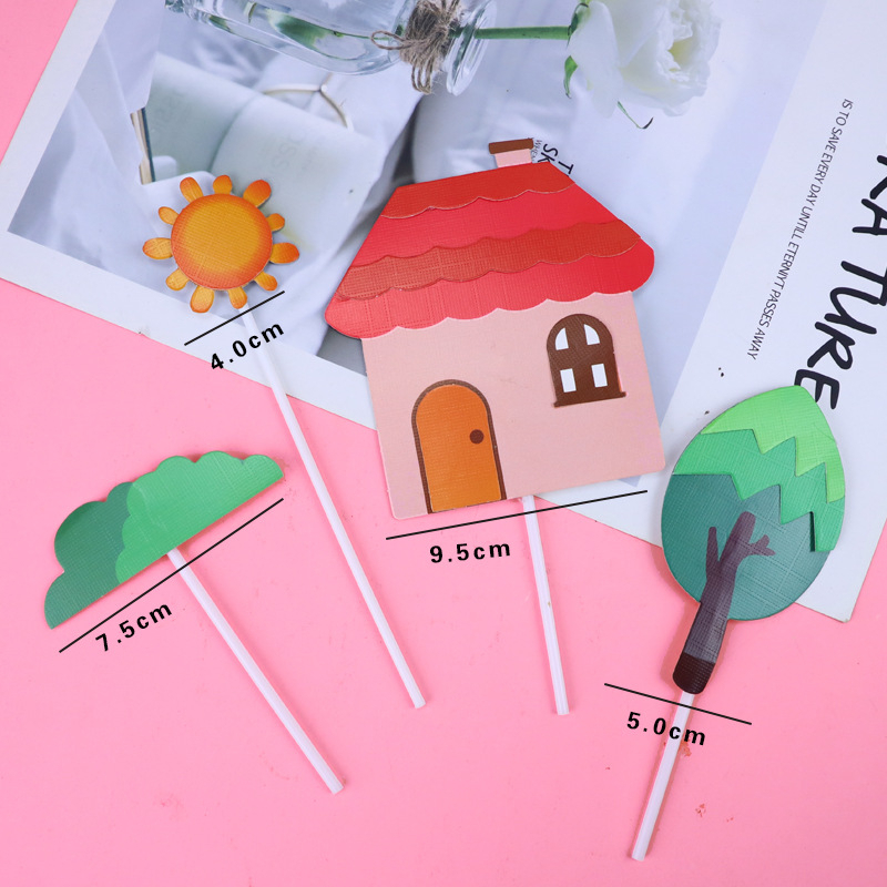 Phụ kiện trang trí bánh sinh nhật bánh kem - Set cắm giấy hình ngôi nhà