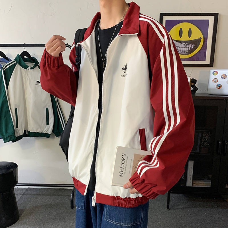 Áo khoác dù nam 2 lớp cổ trụ tay phối sọc form thể thao năng động chất dày dặn MS96