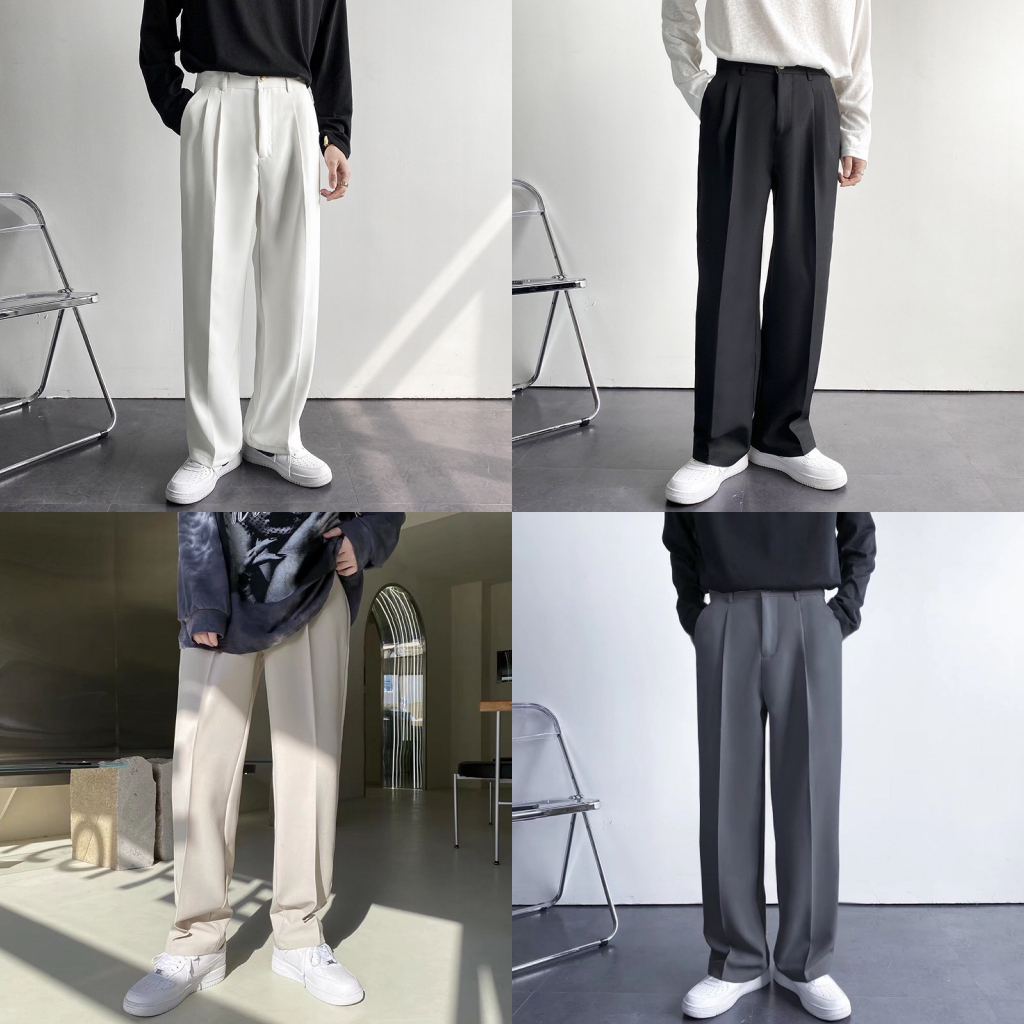 Quần âu nam hàn quốc cạp cao dáng baggy Sidetab ống suông, quần tây nam dáng xuông kiểu dáng trẻ trung năng động