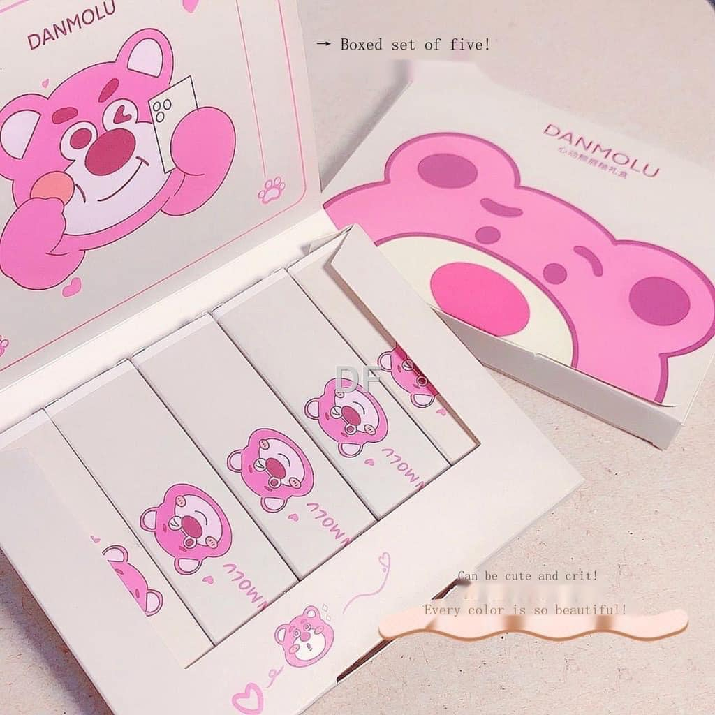 Set 5 Son Môi Gấu Hồng Năm Gói Màu Nhung Lì Không Dễ Phai Và Không Dính