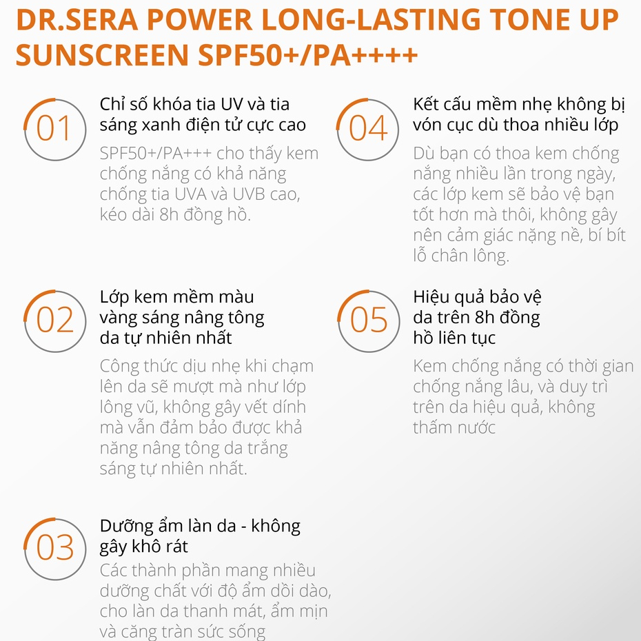 Kem chống nắng nâng tông trắng da spf 50 DR.SERA POWER LONG-LASTING TONE UP SUNSCREEN SPF50+/PA++++ 100ml
