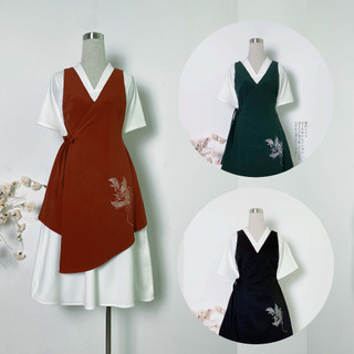 Đầm cổ v trắng phối vest - đầm ameseiki
