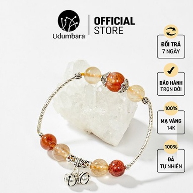 Vòng tay nữ bạc 925 phối đá thạch anh tóc vàng và đỏ may mắn phong thủy Udum quà biếu tặng sang trọng