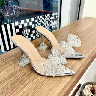 (Thanh lý) Guốc cao gót 9cm trong suốt đính đá lấp lánh