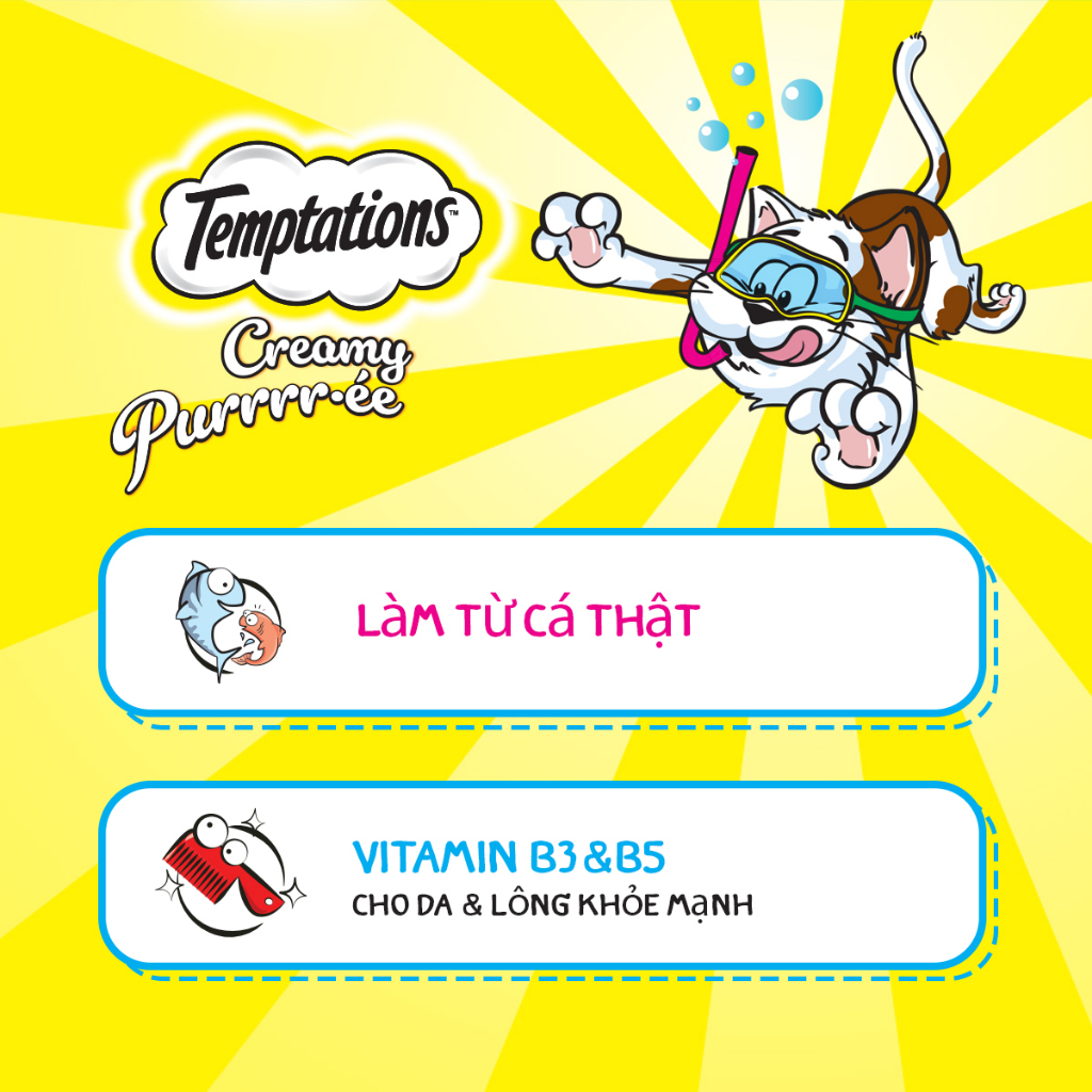 [DATE 15/6/2024] TEMPTATIONS Creamy Purrrr-ée – Súp thưởng cho mèo (48g, 3 túi)