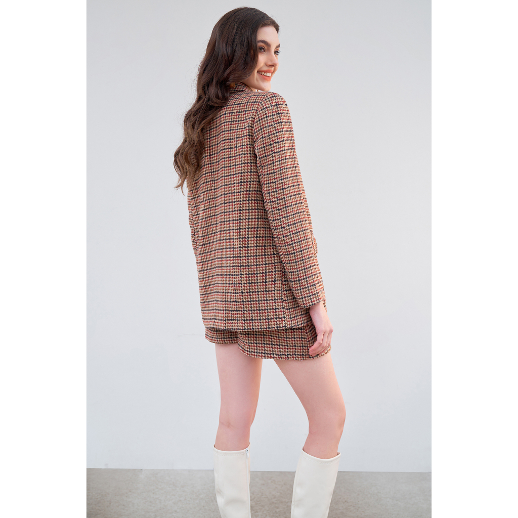 Áo khoác blazer basic houndstooth cam nâu nhí 2BL1027 ADORE DRESS