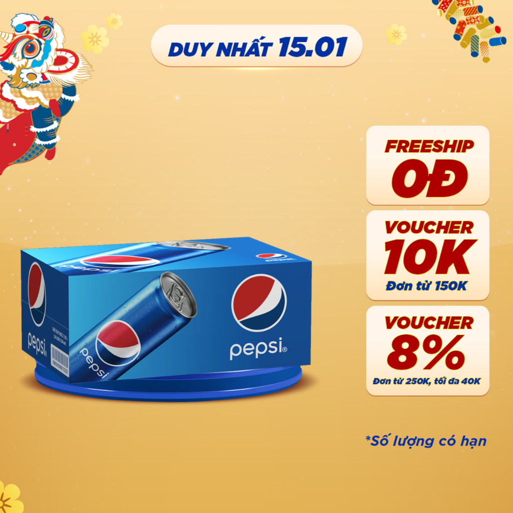 GROPEP40 -8% đơn từ 250KHCM - FREESHIP Thùng 24 Lon Nước Ngọt Có Gaz Pepsi