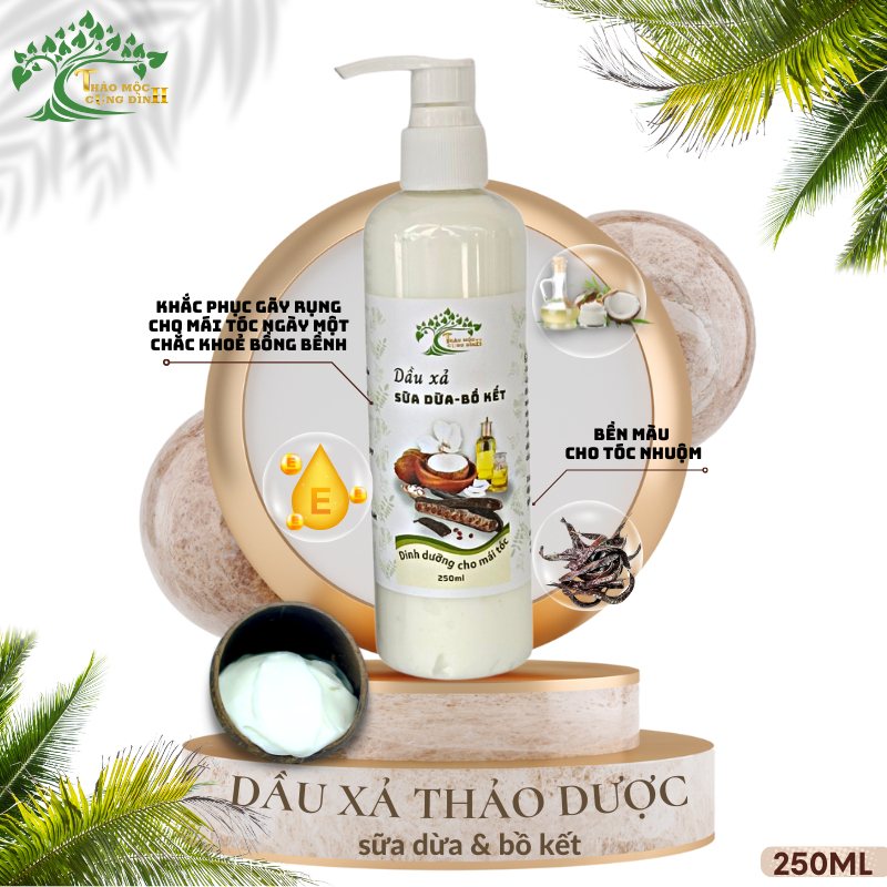 Dầu xả Sữa Dừa & Bồ Kết 250ml- Phục hồi nhanh chóng ngay lần sử dụng đầu tiên