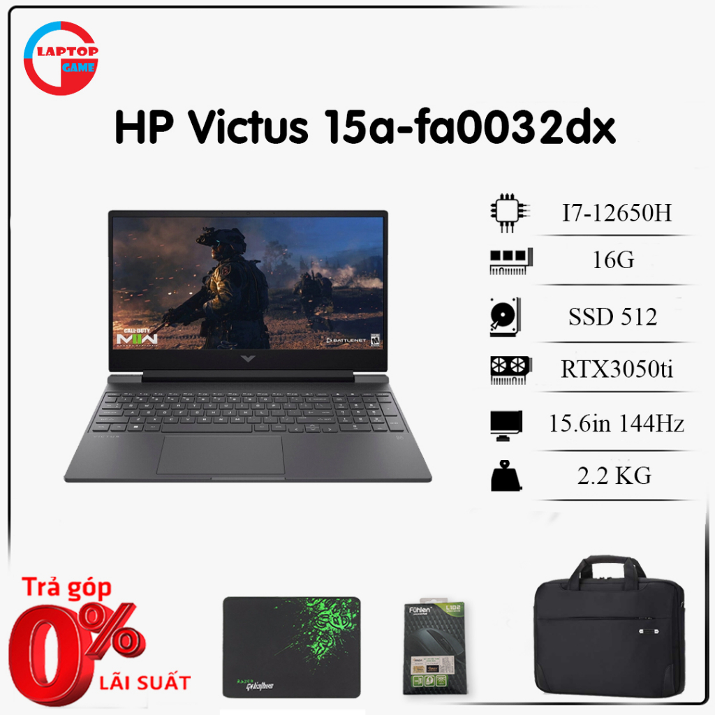 Laptop HP Victus 2022 15-fa0032dx (Core i7-12650H, 16GB, 512GB, RTX 3050Ti, 15.6" FHD 144Hz)