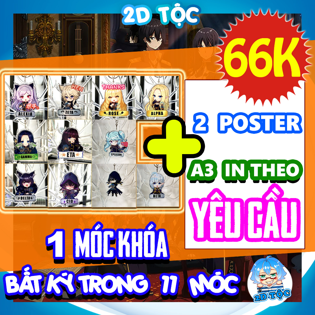 Móc Khóa Mica In 2 Mặt Sắc Nét Tổng hợp Anime Manga Light novel Chúa tể bóng tối và các bộ Isekai Fantasy khác