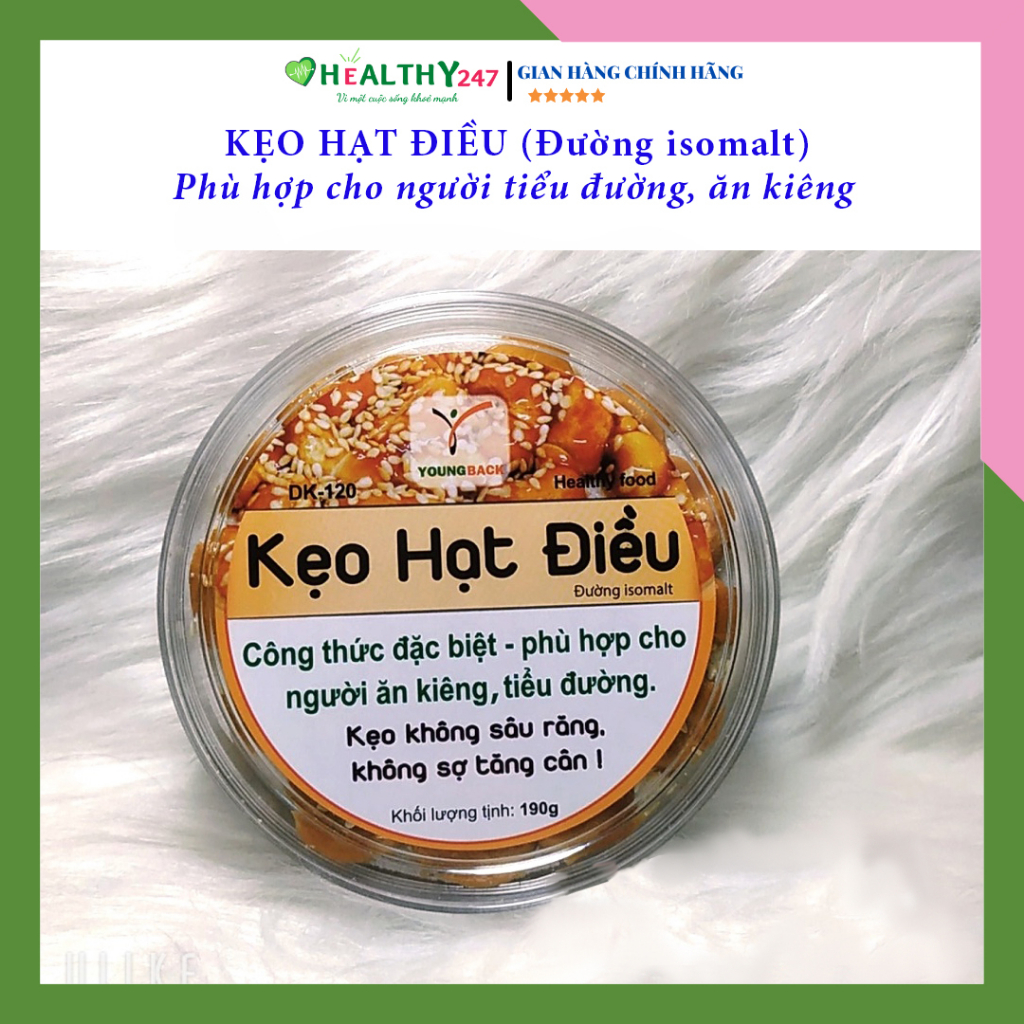 Kẹo dành cho người tiểu đường, ăn kiêng - Kẹo hạt điều hộp 190g