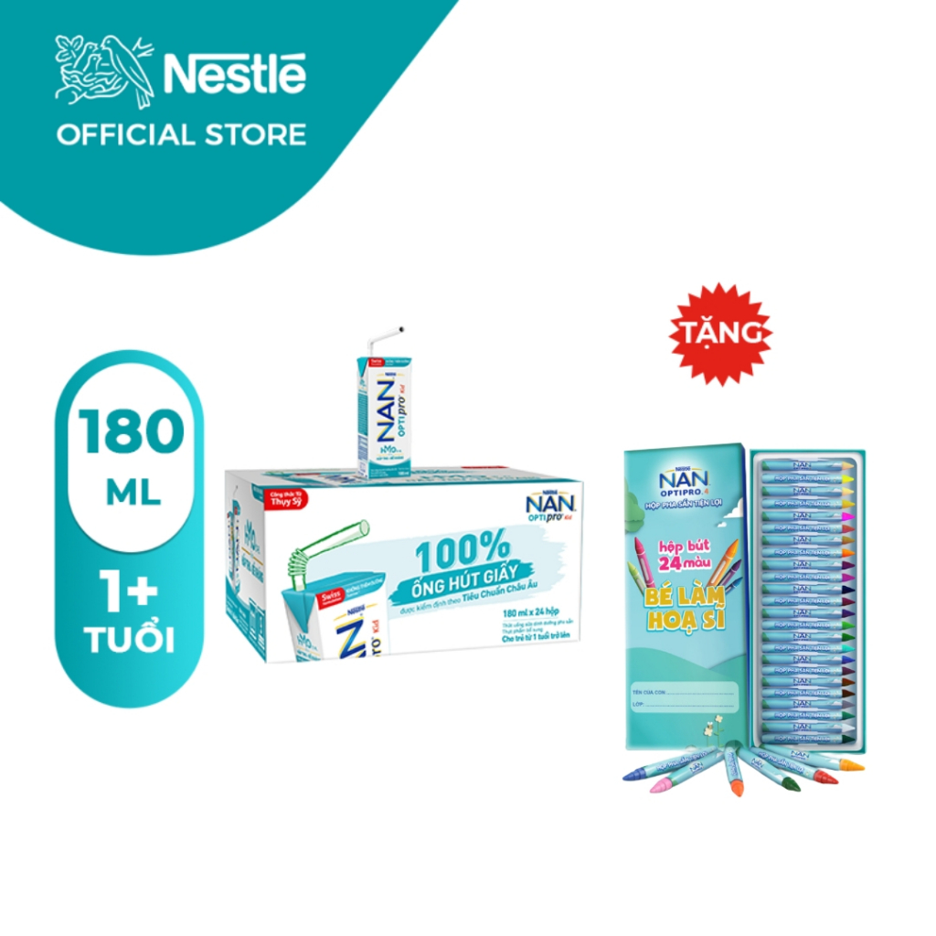 [Tặng 1 Bộ Bút Màu 24 Màu] Thùng 24 Hộp Sữa Dinh Dưỡng Pha Sẵn NESTLE NAN OPTIPRO Kid 180ml/Hộp