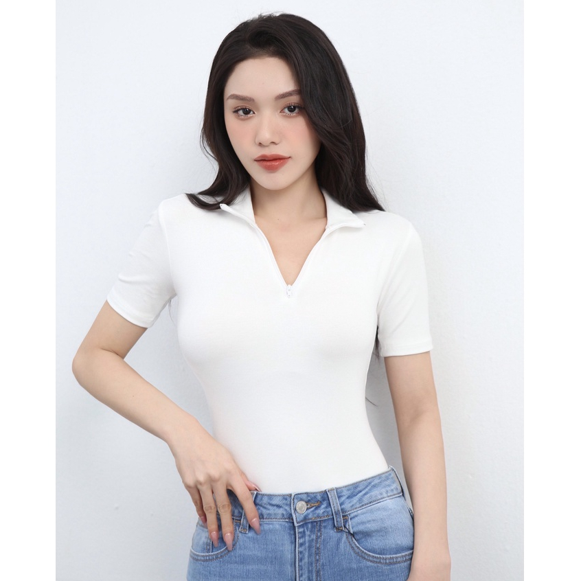 Áo thun POLO tay ngắn - Áo kiểu cổ bẻ dáng ôm basic chất cotton zip co giãn phối khóa kéo sexy, TRENDYTOP | BigBuy360 - bigbuy360.vn