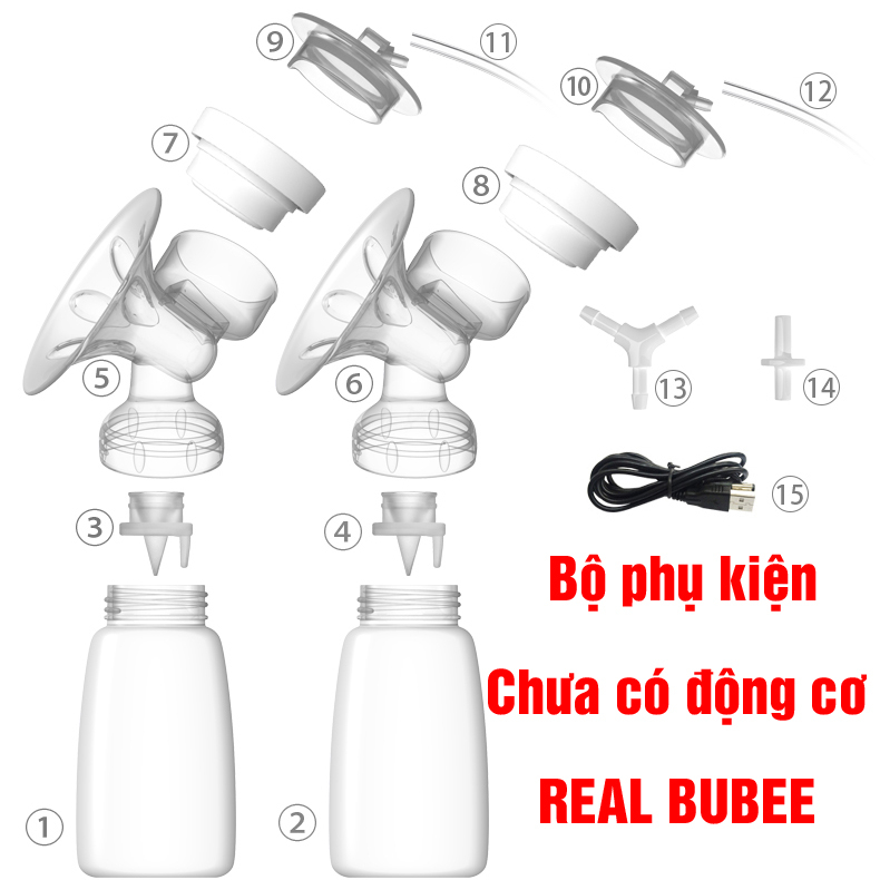 Bộ phụ kiện 2 bình máy sữa real bubee kèm dây cable