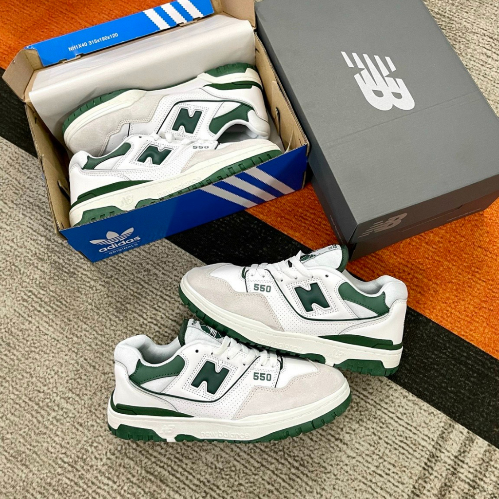 Giày NB 550, Newbalance 550, sneaker nam_nữ xanh trắng bản Quảng Châu cao cấp Full box+Pk